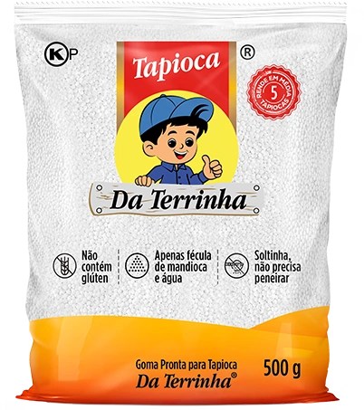 Embalagem da tapioca Da Terrinha de 500 gramas.